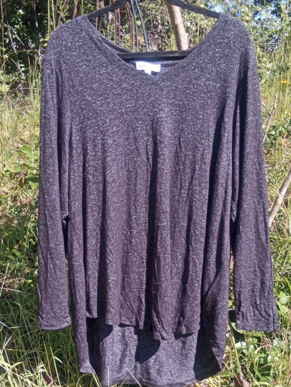 Relaxed V-Neck Long Sleeve Tunic Top - Charcoal Heather